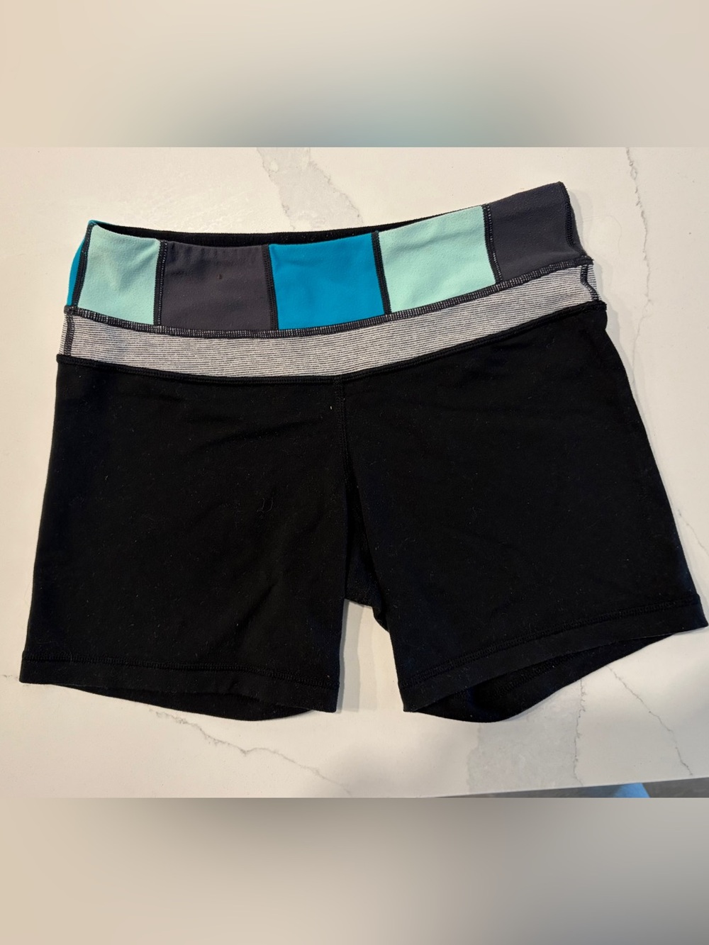 lululemon athletica Black Bike Shorts with Teal and Mint Waistband Reversible